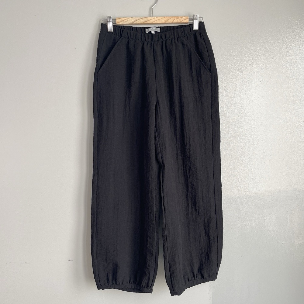Habitat Travel Lantern Pant Crinkle Textured Pull On Crop High Rise Wide Leg XS